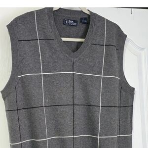PGA Tour Sweater Vest 100% Cotton Pinstripe Print Gray Sleeveless Men's Large